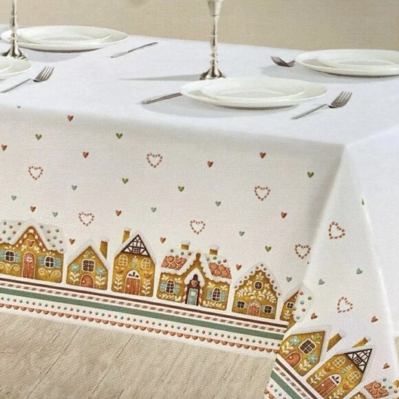 Cupcakes and Cashmere| Oblong Easy Care Tablecloth Gingerbread Houses Hearts NEW - Picture 6 of 6